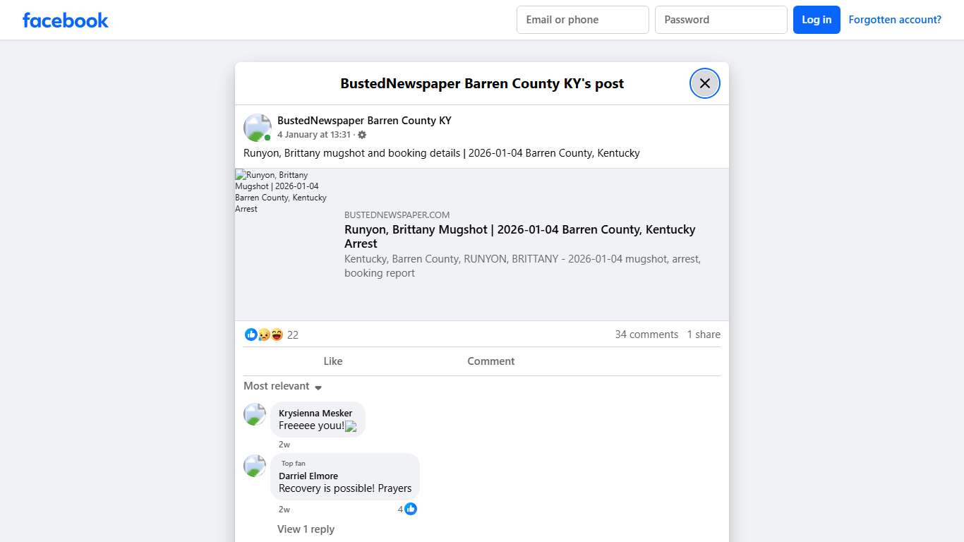 Runyon, Brittany... - BustedNewspaper Barren County KY Facebook