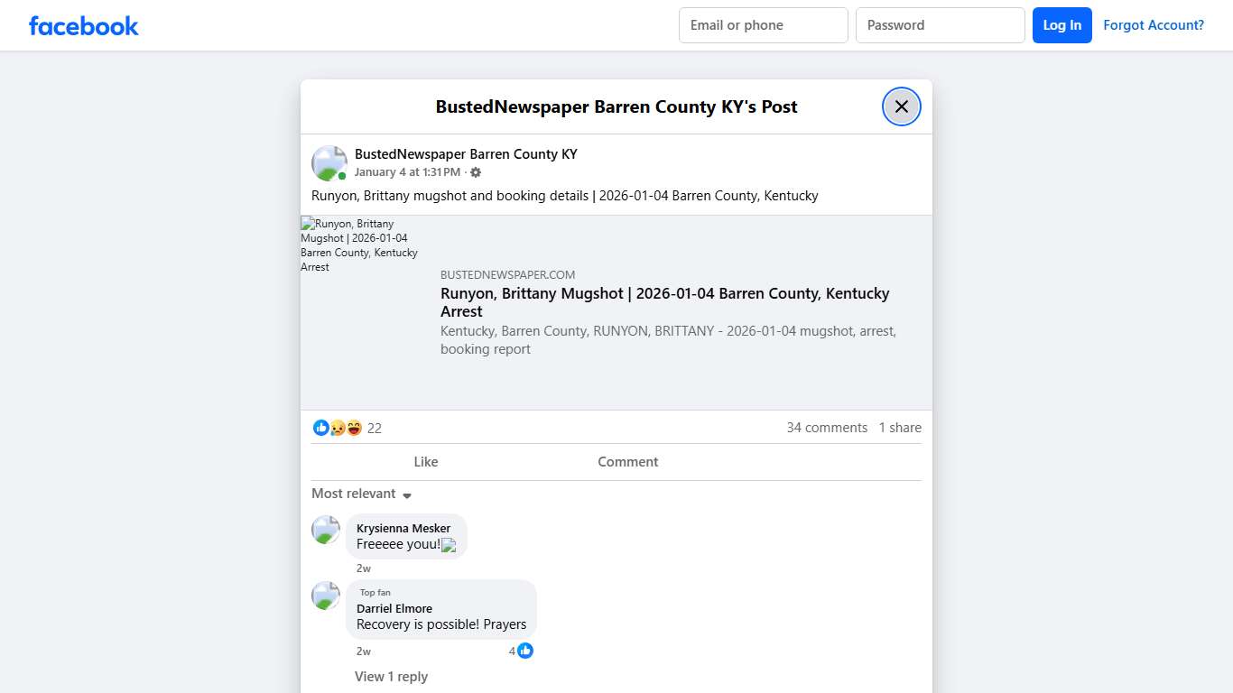 Runyon, Brittany... - BustedNewspaper Barren County KY Facebook